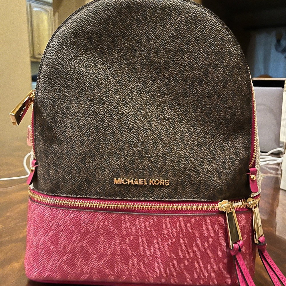 Michael Kors Brown and Pink Backpack